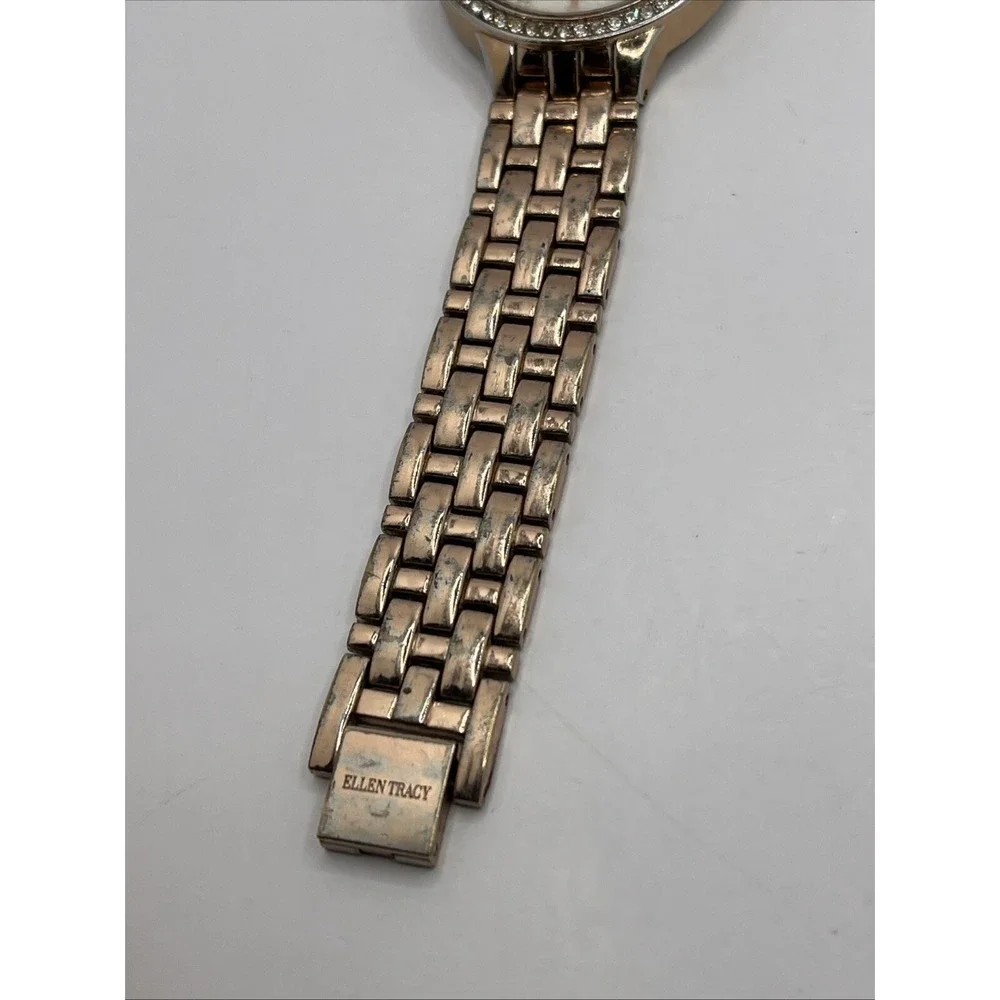 Ellen Tracy Women's Quartz Watch Rose Gold Band Crystal Bezel- New Battery‎
